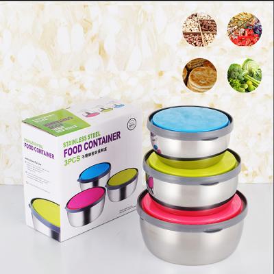 China 3-Piece Space Colorized Stainless Steel Food Bowl Stocked High Quality Backup Storage Container With Lid for sale