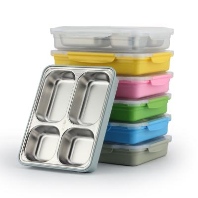 China Sustainable Austenite Stainless Steel Lunch Box Rectangle Bento Box With 5 Compartments for sale