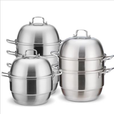 China Sustainable European Style Double Handle Thick And Deepen Double Bottom Stainless Steel Food Steamer Cookware Set for sale