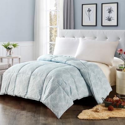 China Light Blue Printed Inner Polyester 100% Duck Down Sleeping Waterproof Breathable Bed Quilt Comforter Quilt Home 233TC for sale