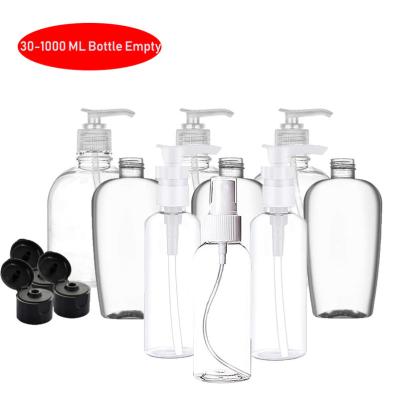 China Household Products Various Capacity Large Clear Pump Bottles Short Round Bottles Plastic Squeeze Bottles Empty Refillable For Body Wash Hand for sale