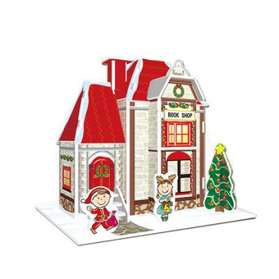 China DIY TOY 3D Christmas Paper House Model Toy Santa Claus Street Lamp Cardboard Puzzle Brain Teaser for sale