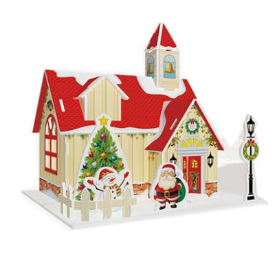 China DIY TOY Hot Sale House 3D Christmas Paper Model Toy Santa Claus Street Lamp Cardboard Puzzle Brain Teaser for sale