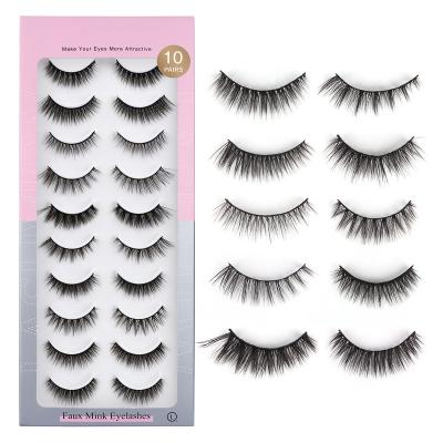 China Dropshipping Thick 10 Pairs Custom Russian Mink Strip Lashes Eyelash Box Packaging Artificial False Eyelashes 3d false eyelashes volume for sale