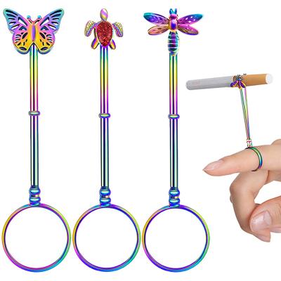 China New Vintage Hand Design Cigarette Dragonfly Butterflies Smoking Ring For Smoker Smoking Holder for sale