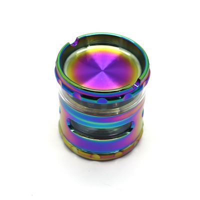 China Modern 65MM 4 Part Rainbow Ashtray Shaped Top 3 Windows Zinc Herb Grinder With Cigarette Holder for sale