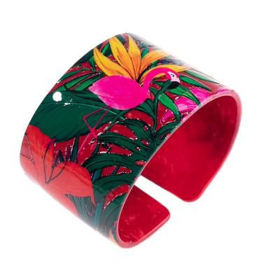 China Romantic Acrylic Colorful Female Bohemian Wrist Cuff Acetate Bangle Flamingo Bangle Female Fashion Jewelry for sale