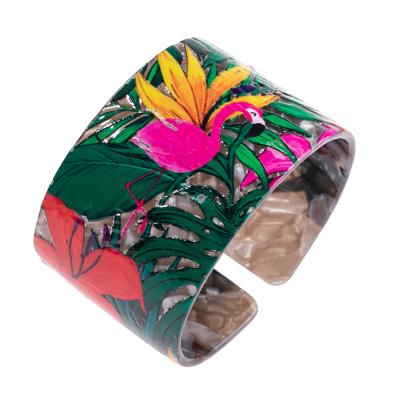 China Romantic in 2022, the new fashion flamingo bracelet acrylic colorful acetate cuff bracelet hot-selling female bracelet for sale