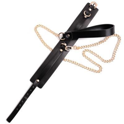 China Wholesale female BDSM sex toys SM leather handcuff with gold color chain luxury bdsm quality for sale