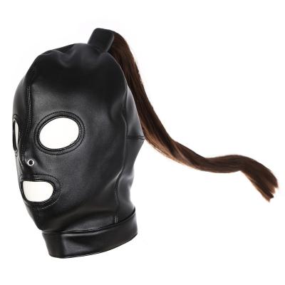 China Hood Sex Slave Bondage Restraint Full Head Leather Adult BDSM Sex Fetish Open Mouth Fetish Headgear for sale