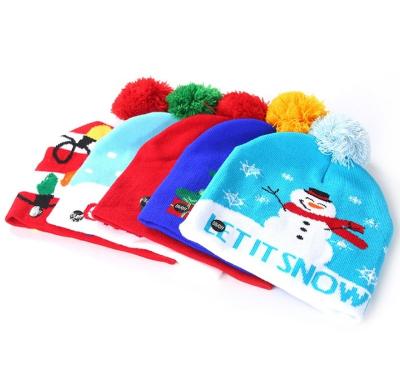 China JOINT Adult Children's Knitted Hat LED Luminous Hat Colorful Lights Christmas Halloween Parent-child Hat With Balls for sale