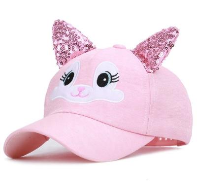 China COMMON four-season girls fashion sequined rabbit ears baseball cap girl baby outdoor cute sun hat for sale