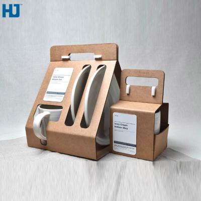 China Recycled Materials Customized Folding Brown Cardboard Paper Box Packaging For Tableware With Big Window Hanger for sale