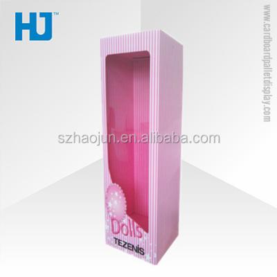 China Recycled Materials Card Foldable Pink Paper Box For Doll Toy Gift, Hard Paper Packaging Box With Window for sale