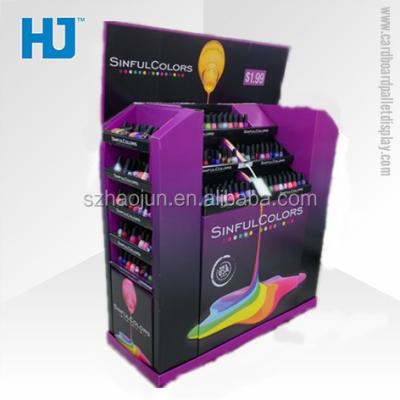 China Supermarkets and stores cardboard opi nail polish display stand, foldable retail bin cosmetic paper holder for sale