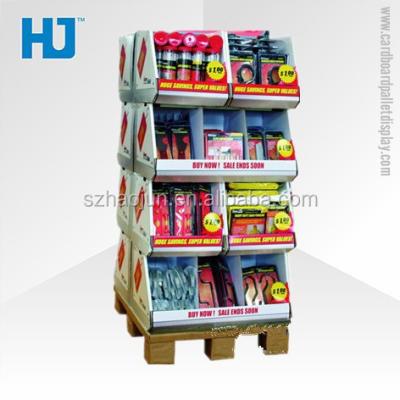 China Promotional Supermarkets and Shops Supermarket Convenience Paper Store Furniture for Housing Items, Folding Corrugated Cardboard Material Display Stand for sale