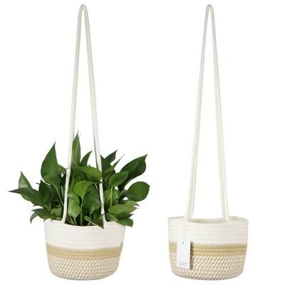 China Minimalist rope woven decoration home furniture cotton wall hanging potted storage basket green plants flowers basket flower weaving for sale