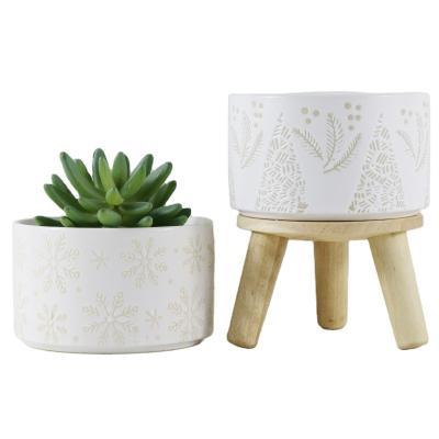 China Creative Small Nordic Green White Simple Decorative Ceramic Planter Cylinder Balcony Garden Design Flowerpot Succulent Plants for sale