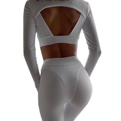 China Wholesale Breathable Hollow Out Full Body Fitness Wear Backless Sleeve Workout Clothes Yoga Clothes Set for sale