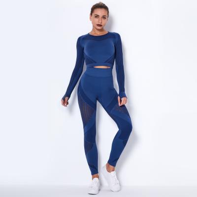 China 2021 High Quality Breathable Sportswear Breathable Long Sleeve Elastic Gym Fitness Sets for sale