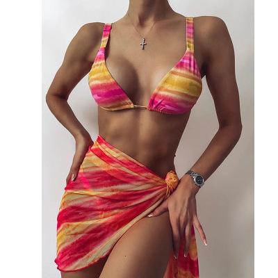 China Breathable 2021 New Arrivals Tie Dye Leopard 3 Piece Swimsuit Summer Bikini Sets For Women for sale