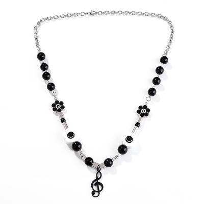 China Punk Celebrity Same Style Music Note Pendant Necklace Black Beaded Chain Necklace for sale