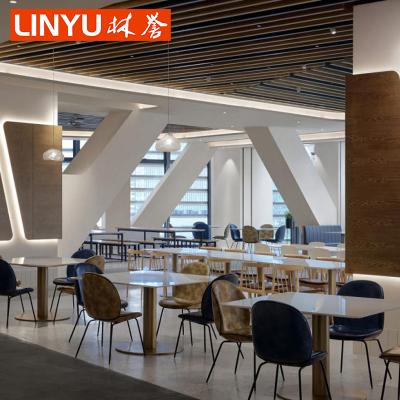 China Modern 4 Seats Modern Wood Steel Restaurant Furniture Chair Table Set For Tencent Group Shenzhen Staff Canteen à venda