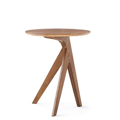 China LC-TPZ026 Walnut Modern Coffee Table Solid Wood Indoor Living Room Furniture Modern Wooden Mini Round Side Table for sale