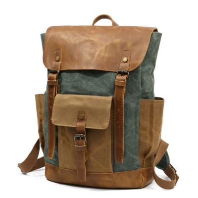 China Multifunctional Waterproof Waxed Crazy Canvas Cotton Horse Leather Rucksack Backpack For Travel for sale