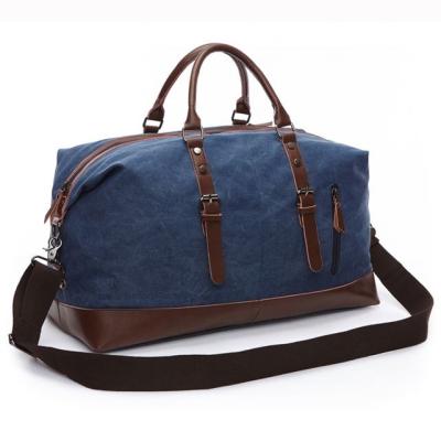 China Vintage OEM Customized Large Canvas Weekend Duffel Duffle Bag With Shoe Compartment Sport Gym Travel Waterproof Black Blue Dark for sale