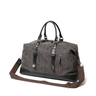 China Vintage Duffel Bag Customized OEM White Waxed Leather Canvas Weekend Bag Man for sale