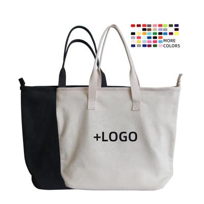 China Other Promotion Customized Narrower Heavy Canvas Tote Shopping Bag Black White Nature Cotton White Zipper for sale