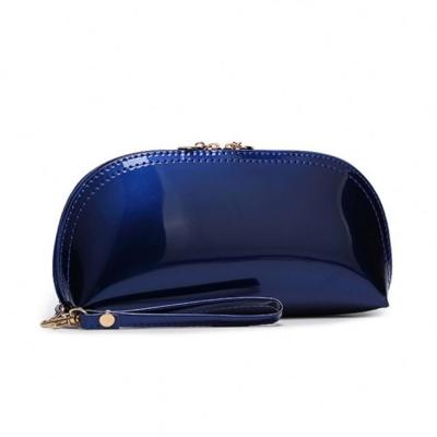 China Normcore / Minimalist Shinny The Classic Blue Leather PVC Organizer PVC Makeup Bag for sale