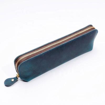 China Schools & New Office Design Vintage Leather Pencil Cases Pouch Bag With Zipper Student Bag for sale