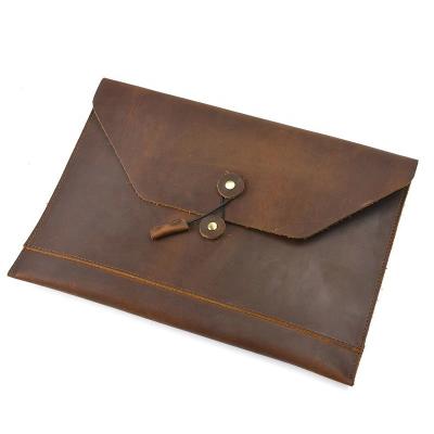 China Luxury Factory Customized Brown Black Crazy Horse Logo Mens Tablet Laptop Sleeve Genuine Leather Bag For IPAD for sale