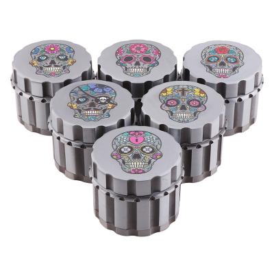 China Zinc KUQI Skull Printing Weed Grinder 3 Layers 55mm Smoke Grinder Herb Weed Grinder Factory for sale