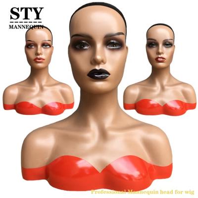 China With Head Half Body Wig Mannequin Display Mannequin STABLE Female Mannequin Color Woman Mannequin With Shoulder Black for sale