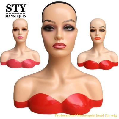 China With Wig Mannequin Mannequin Half Length Female Head With Shoulders Mannequin For Showing Wigs With Human Face for sale