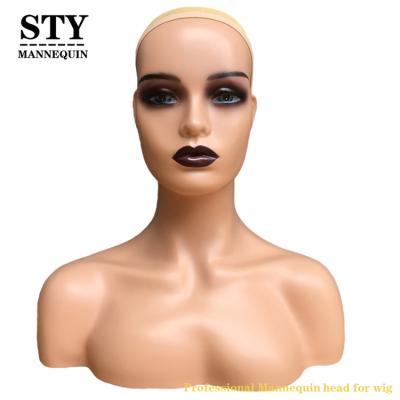 China Other Female Realistic Mannequin Head Collar Stand Mannequin Bust Makeup Mannequin Head Pour Wig for sale