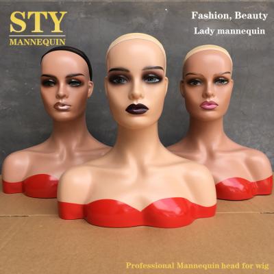 China Wholesale Female Stand Mannequin Head With Shoulder For Display Mannequin Head With Shoulder For Wig Jewelry Makeup Hat Sunglass Display for sale