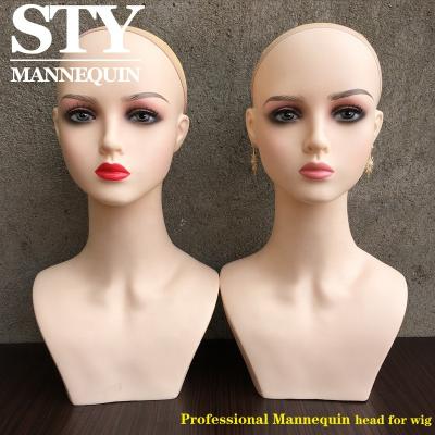 China With Realistic Female Asian Mannequin Head Wig PVC Mannequin Mannequin Heads With Shoulders For Display for sale