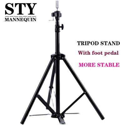 China Micro Pans Wholesale Black Color Mannequin Stand Wig Stand Head Hair Extension Tool Canvas Head Tripod For Making Wigs for sale