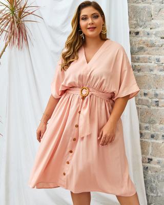 China Wholesale plus size spring summer 2021 plus size dresses large women's short sleeve maxi dress narrow V neckline waist for sale