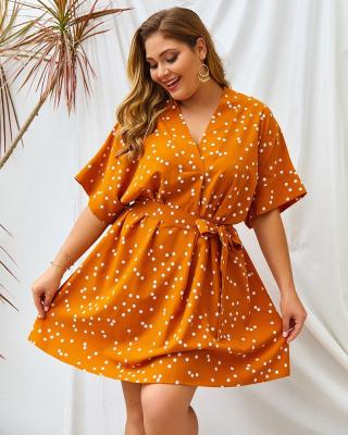 China Plus Size Plus Size V Neck Print Dresses Midi Dress Wrap Dress For Spring And Summer for sale