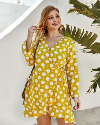 China Plus Size 2021 Hot Sale Plus Size Polka Dot Skirt Spring Women Summer Maxi Long Sleeve Dress for sale