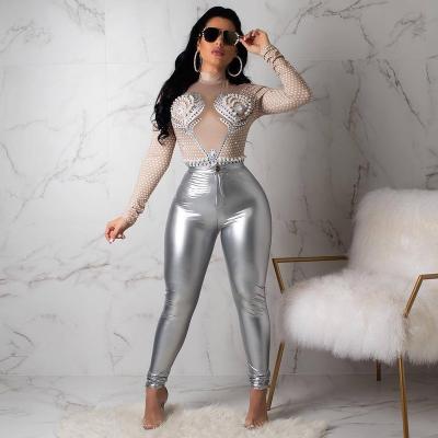 China 2022 Fashion Breathable Casual Leisure Good Quality Women Girls Ladies PU Leather Shiny Pants for sale