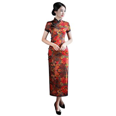 China Spring, Summer, Autumn and Winter Silk Cheongsam Dress Traditional Chinese Clothing Dress Chinese Mother's Cheongsam Dress for sale