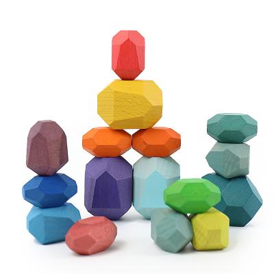 China Construction Toy Creative Rainbow Montessori Stacking Balancing Wooden Toy Building Blocks Balance Stones for sale