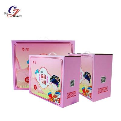 China Recycled Materials Customer Artwork Large Printing XL Cardboard Heavy Duty Packaging Boxes Foldable Paper Gift Box Cosmetic With Handles for sale