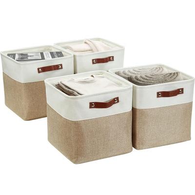 China The New Sustainable Home Plus Cube Use Fabric Square Storage Of Cubby Bins With PU Handles For Home Organization And Storage for sale